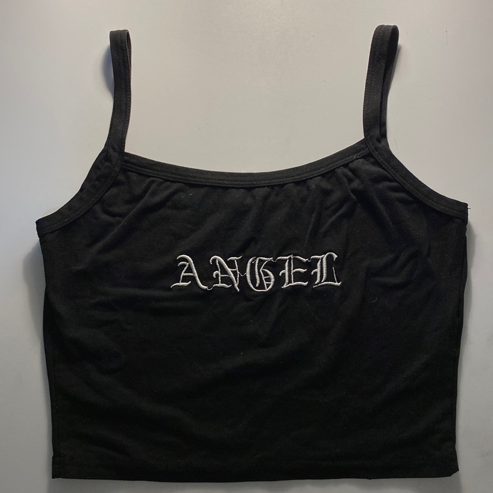 angel black crop top tank top